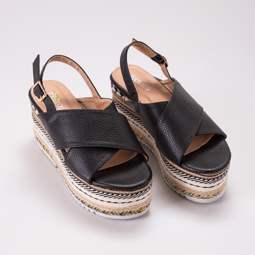 [E7752 shimaa nabil] Black Wooden Wedge 